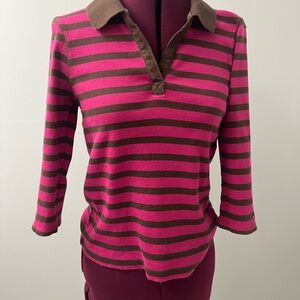 Pink and Brown Striped Polo Shirt
